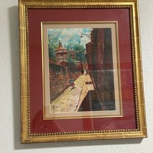 Framed Latin American Street Scene Water color By Artist Mendez Signed 1991.